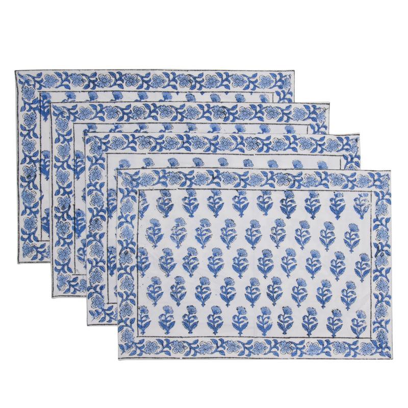 kouboo Hand Block Print Placemats 18 inches x 13 inches Set of 4 Blue