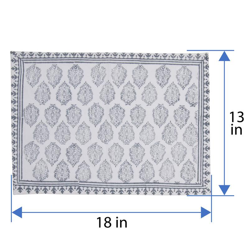 Kouboo Hand Block Print Placemats 18 Inches X 13 Inches Set Of 4 Gray