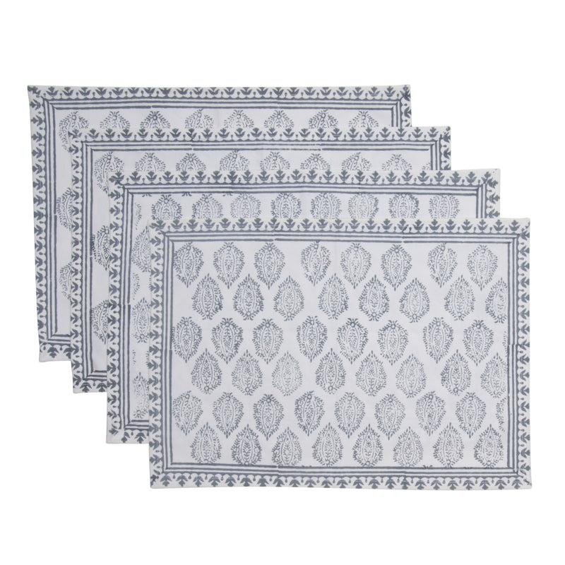 kouboo Hand Block Print Placemats 18 inches x 13 inches Set of 4 Gray