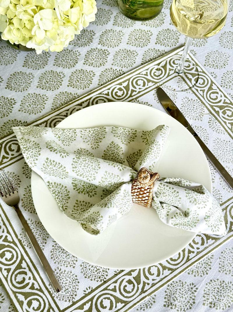 Kouboo Hand Block Print Placemats 18 Inches X 13 Inches Set Of 4 Light Green