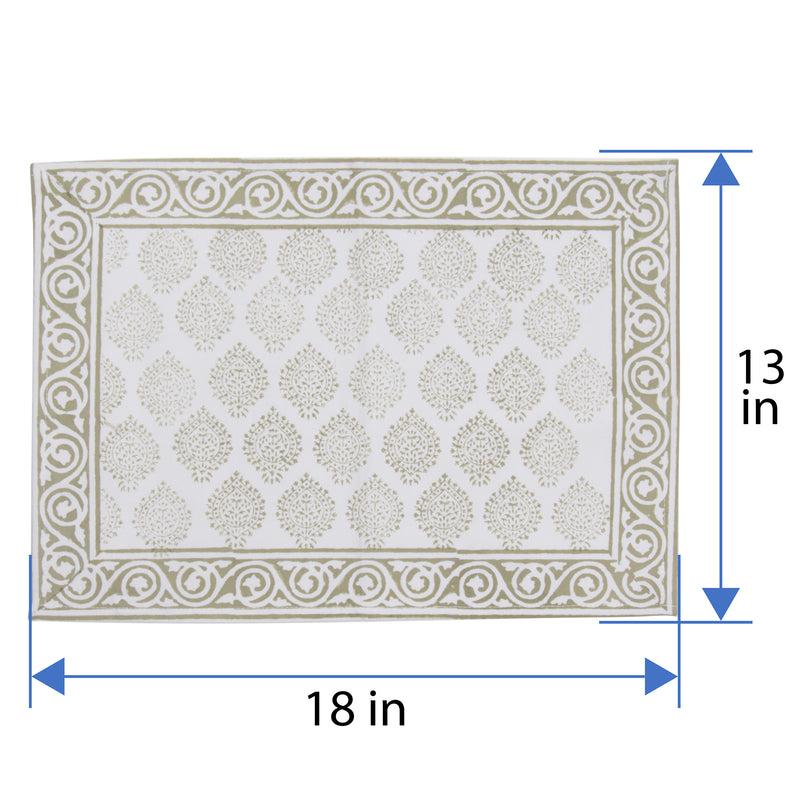 Kouboo Hand Block Print Placemats 18 Inches X 13 Inches Set Of 4 Light Green