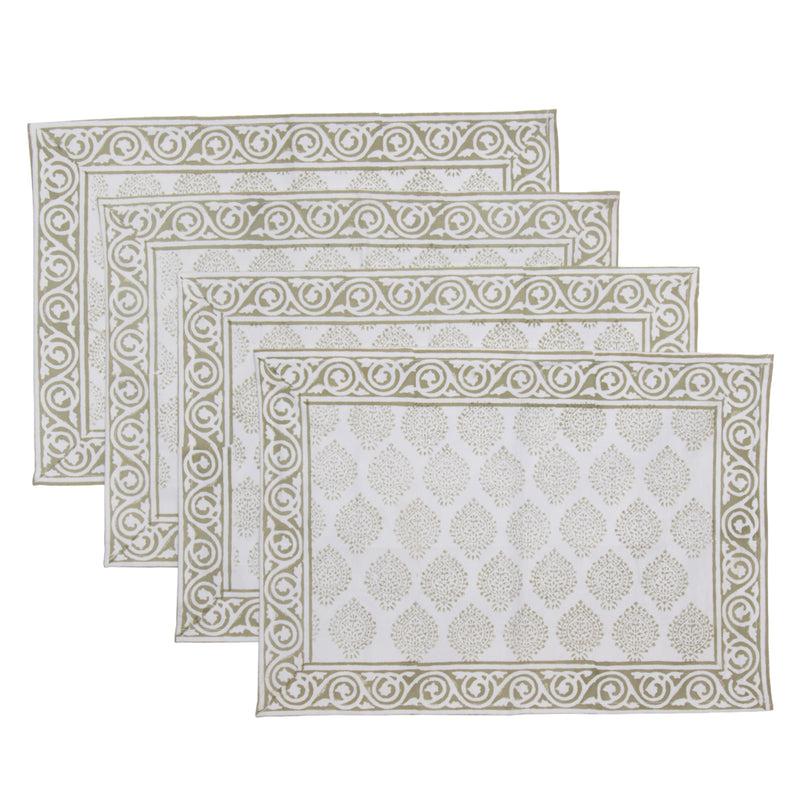 kouboo Hand Block Print Placemats 18 inches x 13 inches Set of 4 Light Green