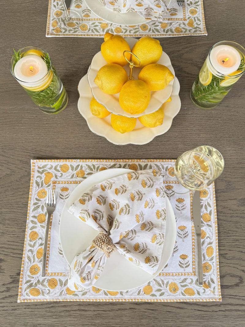 Kouboo Hand Block Print Placemats 18 Inches X 13 Inches Set Of 4 Yellow