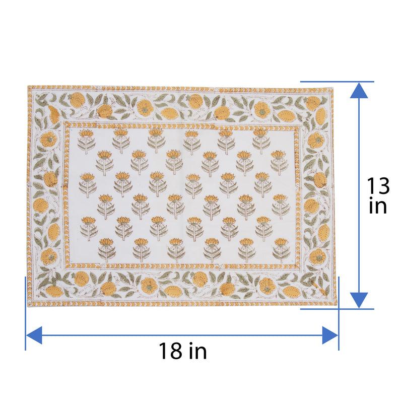 Kouboo Hand Block Print Placemats 18 Inches X 13 Inches Set Of 4 Yellow