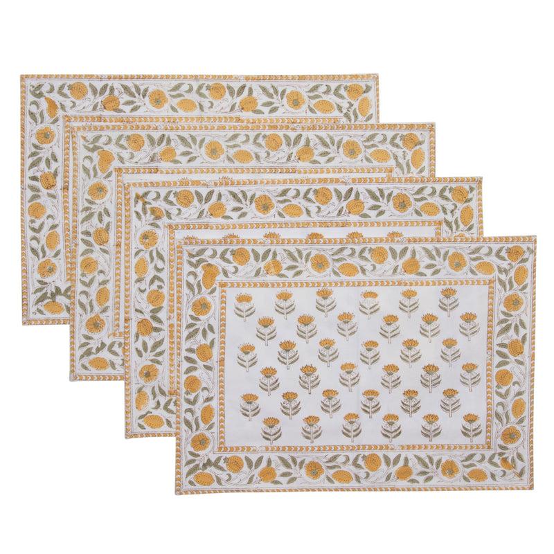 kouboo Hand Block Print Placemats 18 inches x 13 inches Set of 4 Yellow