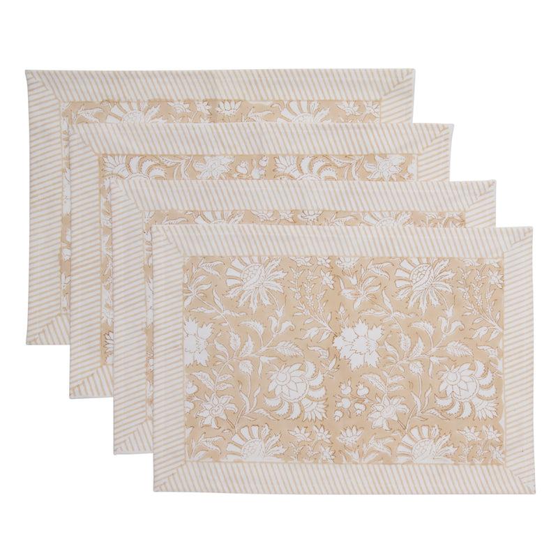 kouboo Hand Block Print Placemats 18 inches x 13 inches Set of 4 Beige