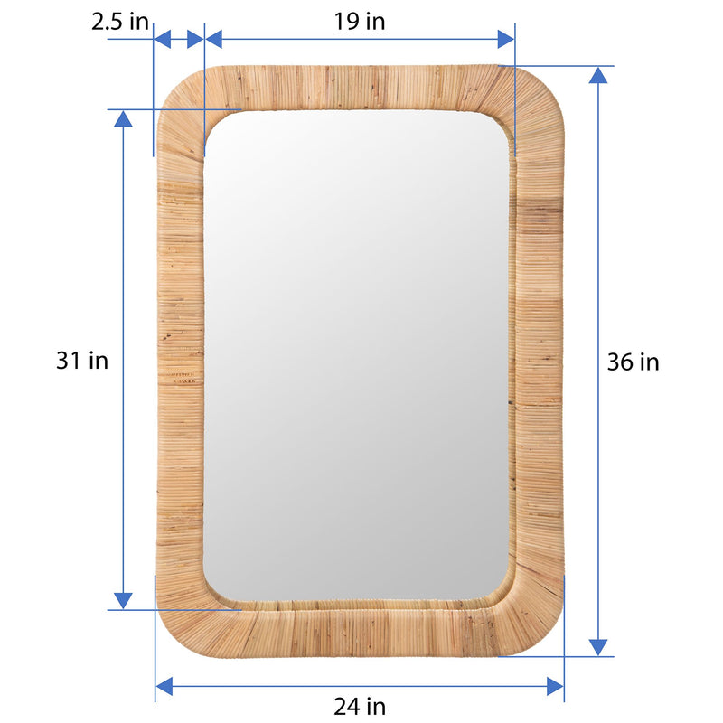 Kouboo Hinata Rectangular Decorative Rattan Wrapped Mirror Natural 24x36