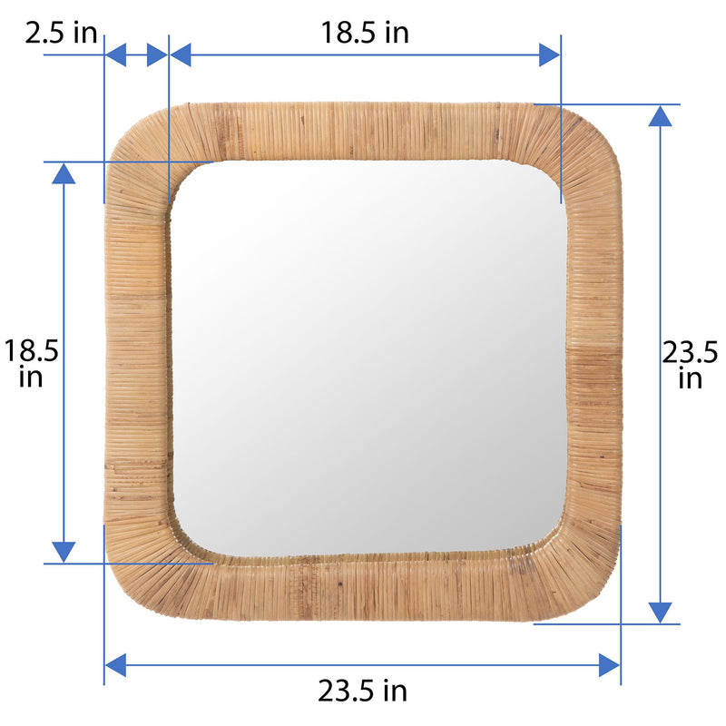 Kouboo Hinata Square Decorative Rattan Wrapped Mirror Natural 24x24
