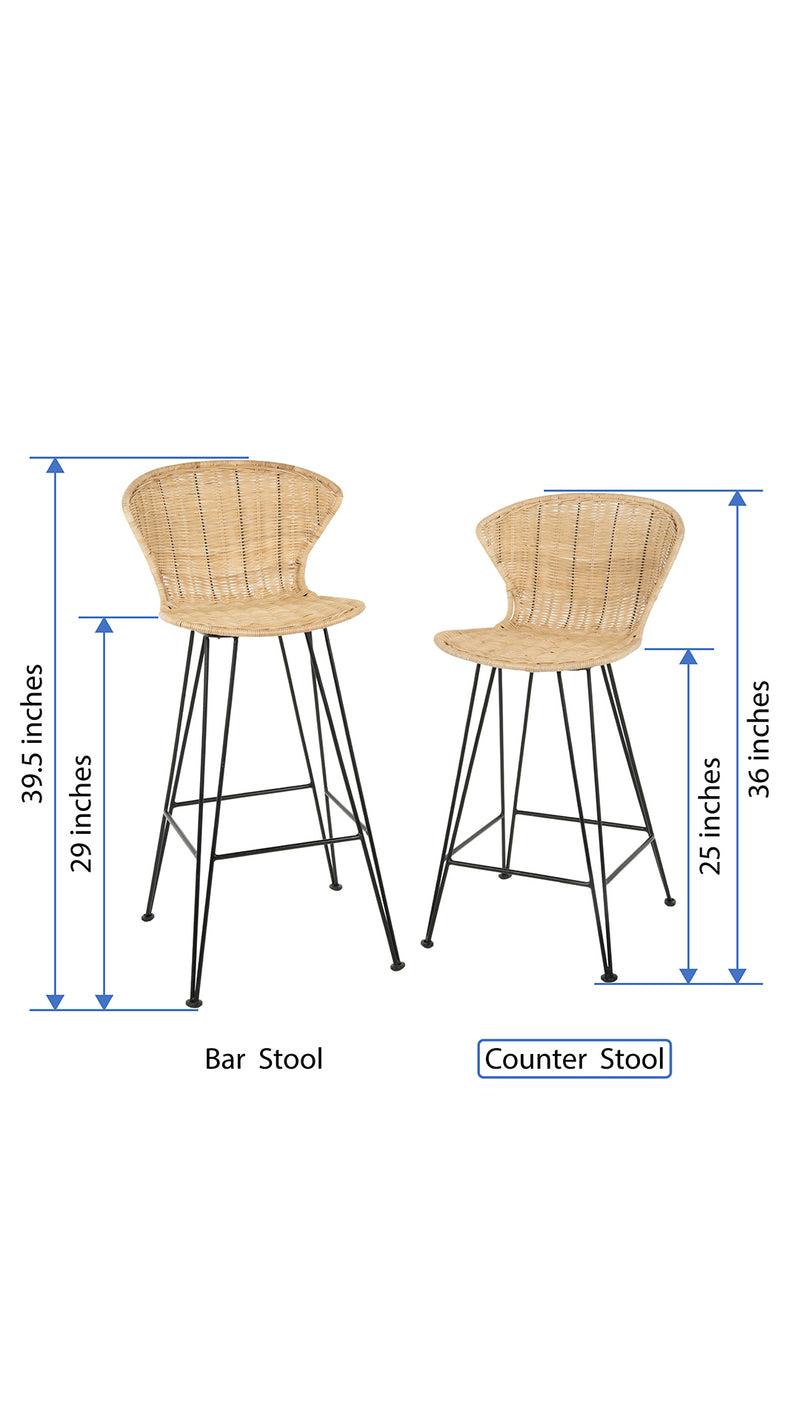 Kouboo Jaro Rattan Counter Stool With Metal Legs Natural Color & Black