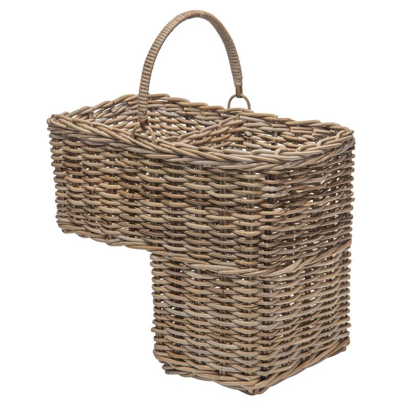 kouboo Kobo Rattan Step Basket with Folding Handle Gray-Brown