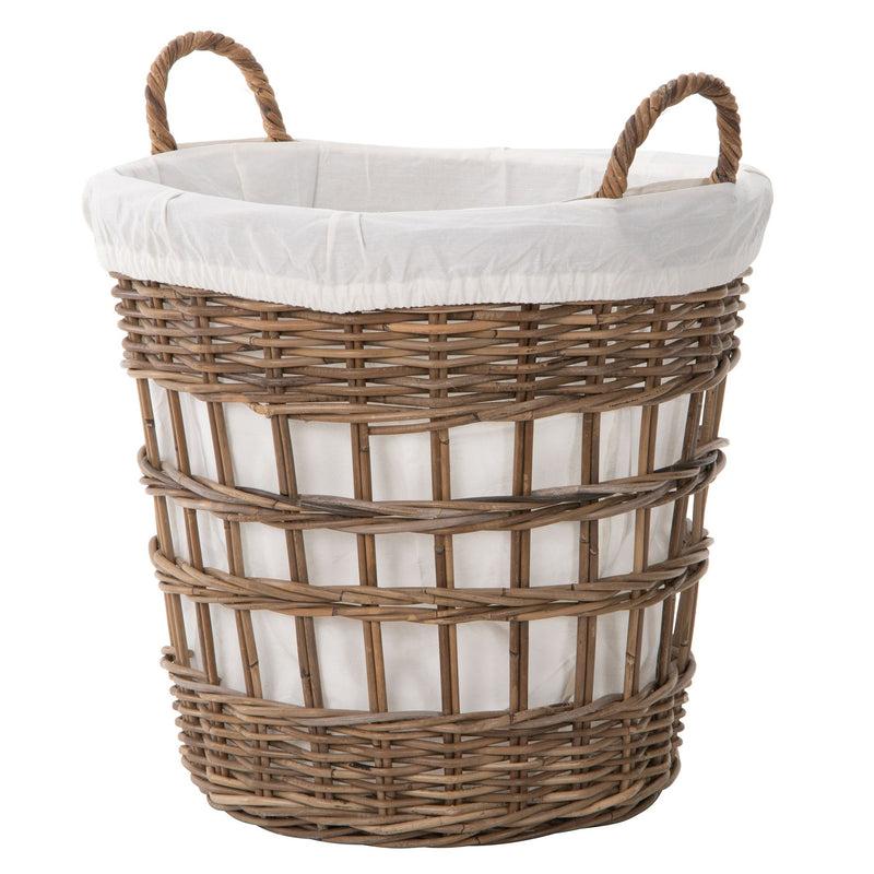 kouboo Kobo Round Rattan Storage and Laundry Basket with Liner and Handles - Removable and Washable Liner