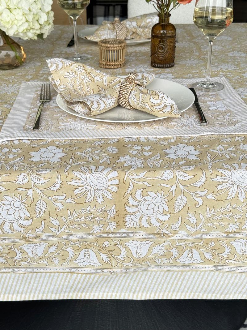 Kouboo Hand Block Print Tablecloth Beige