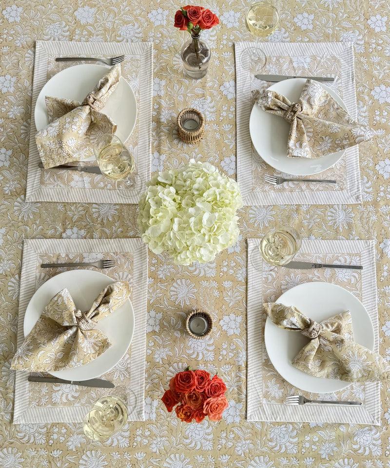 Kouboo Hand Block Print Tablecloth Beige
