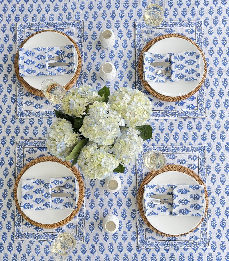 Kouboo Hand Block Print Tablecloth Blue