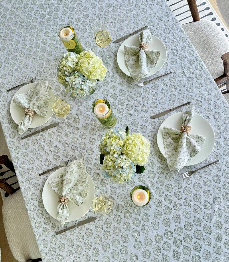 Kouboo Hand Block Print Tablecloth Light Green