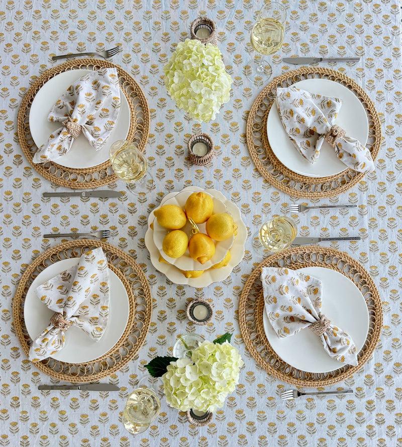 Kouboo Hand Block Print Tablecloth Yellow