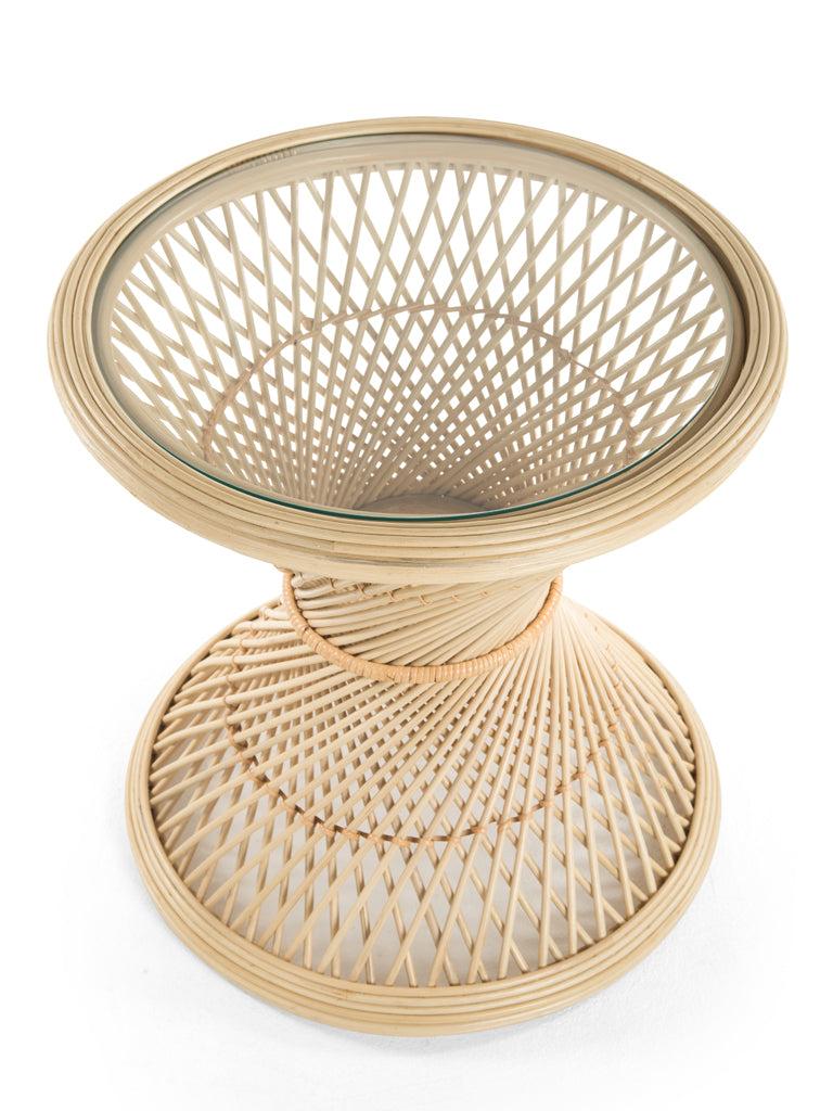 Kouboo Peacock Rattan Side Table With Glass Top