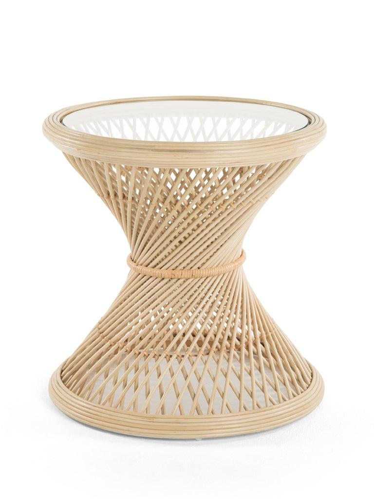 kouboo Peacock Rattan Side Table with Glass Top