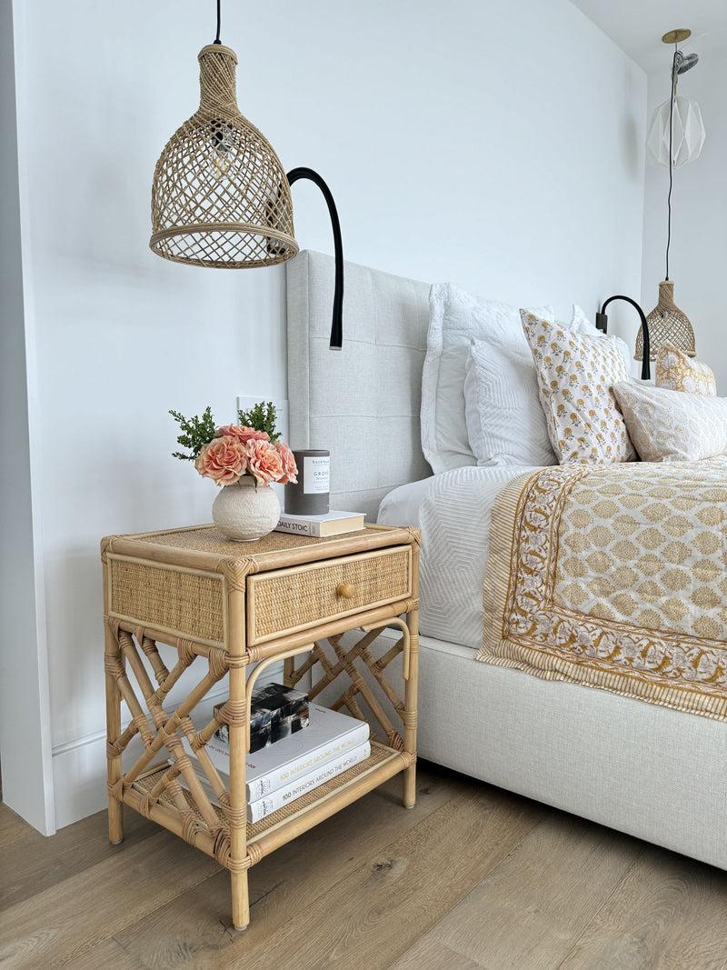Kouboo Rattan Chippendale Bedside Table Natural
