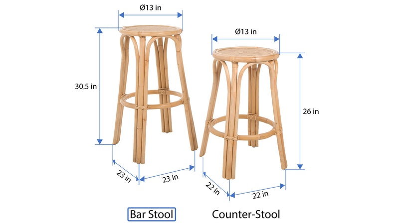 Kouboo Rattan Lattice Backless Bar Stool Natural
