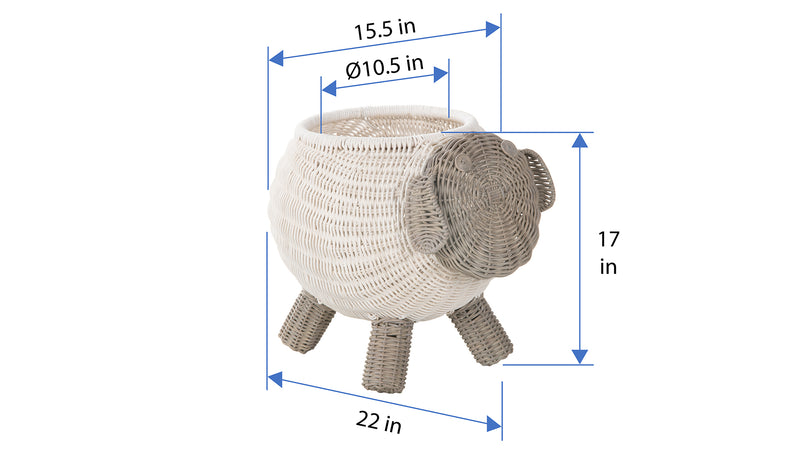 Kouboo Rattan Sheep Kids Storage Basket White & Gray