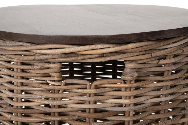 Kouboo Kouboo Round Rattan Storage Basket With Wood Lid - Side Or End Table With Hidden Storage