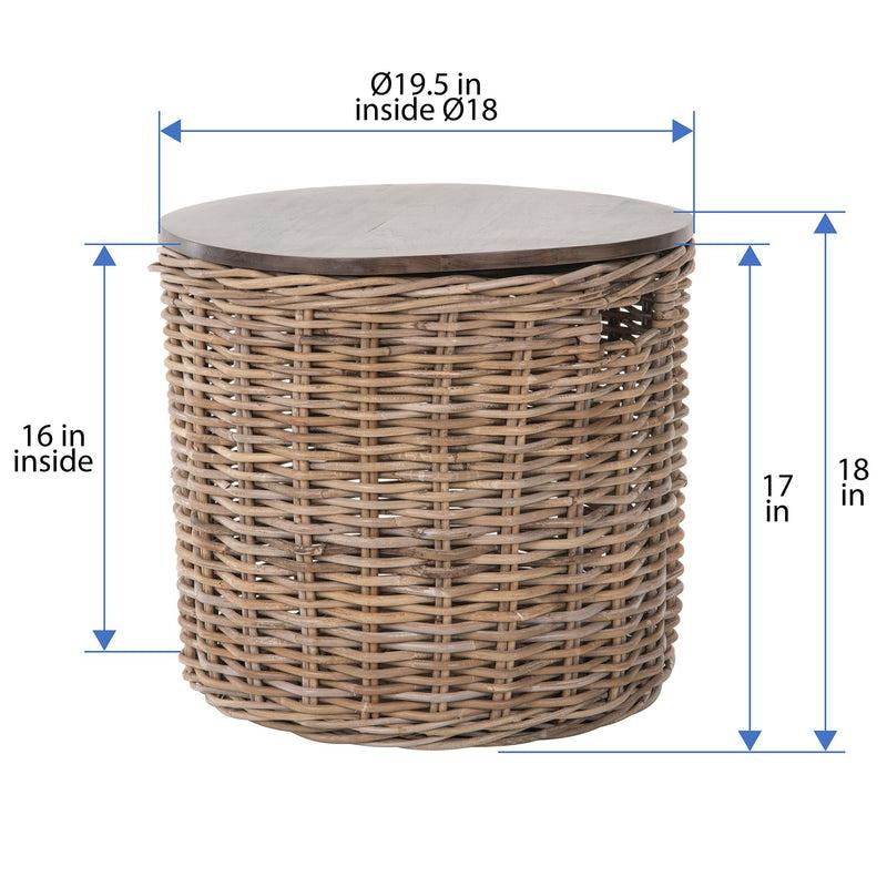 Kouboo Kouboo Round Rattan Storage Basket With Wood Lid - Side Or End Table With Hidden Storage