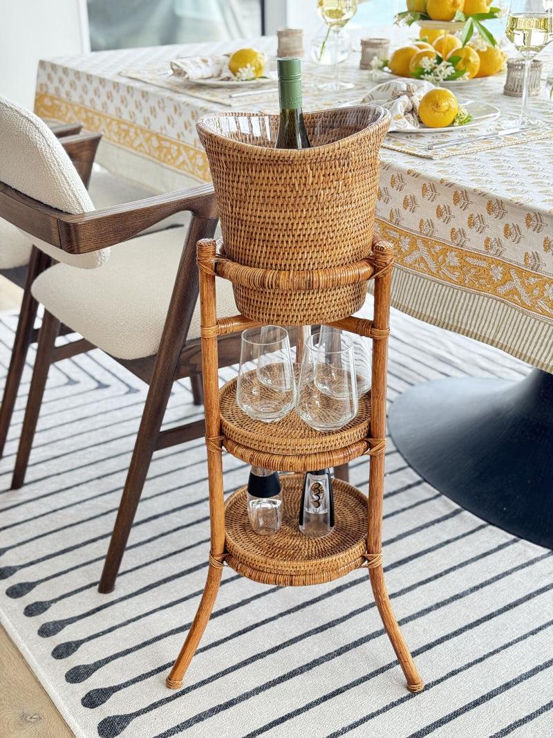Kouboo La Jolla Acrylic Champagne Bucket In Rattan Basket With With Stand Honey-Brown