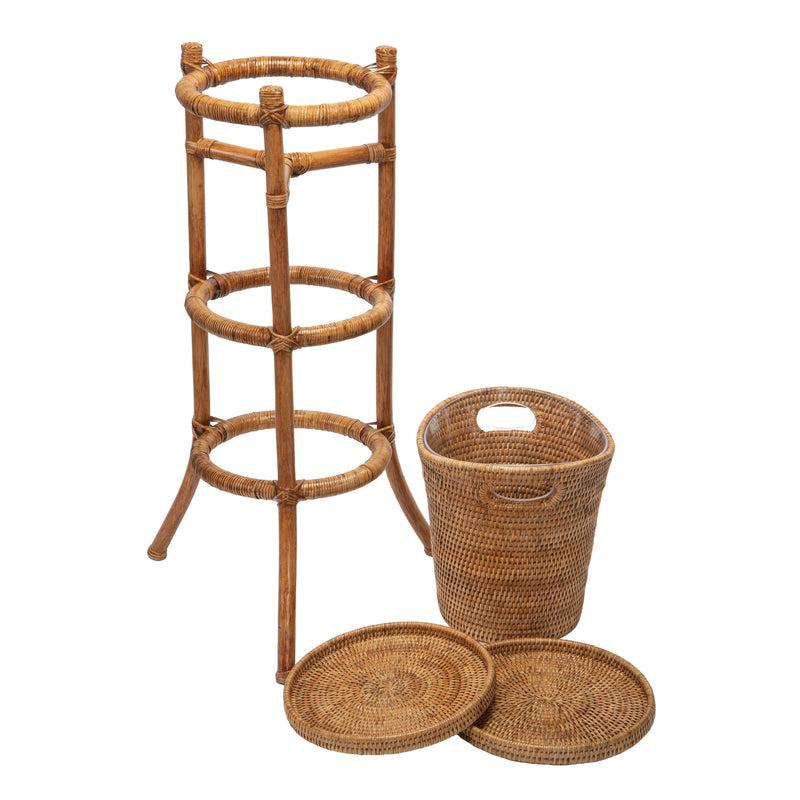 Kouboo La Jolla Acrylic Champagne Bucket In Rattan Basket With With Stand Honey-Brown