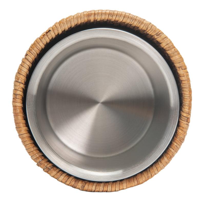 Kouboo La Jolla Double-Wall Stainless Steel Single Bottle Cooler In Rattan Sleeve Honey-Brown