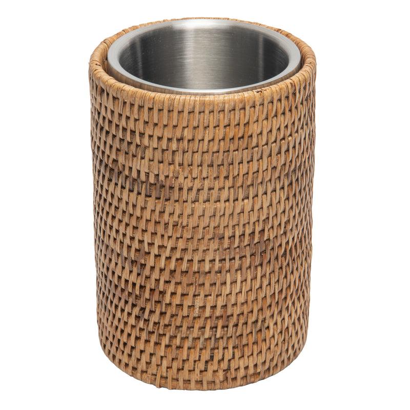 kouboo La Jolla Double-Wall Stainless Steel Single Bottle Cooler in Rattan Sleeve Honey-Brown