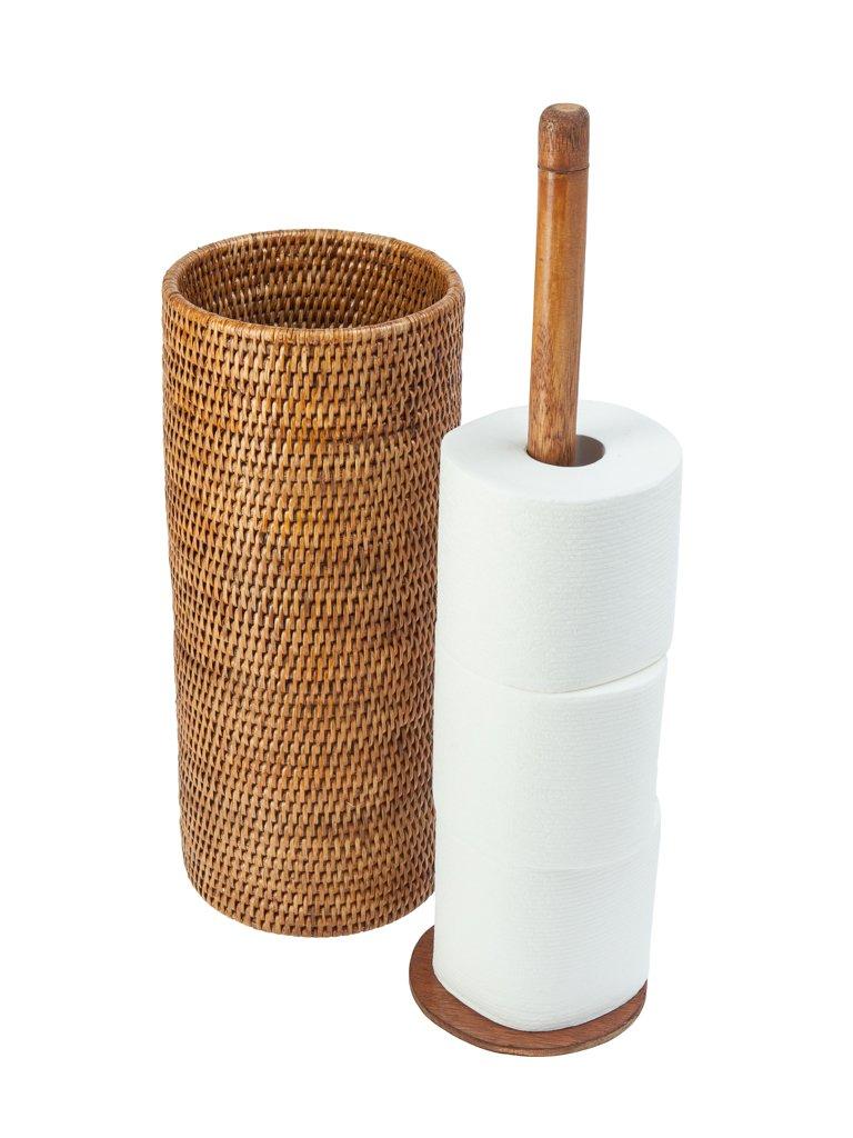 Kouboo La Jolla Handwoven Rattan Toilet Roll Stand 3 Rolls
