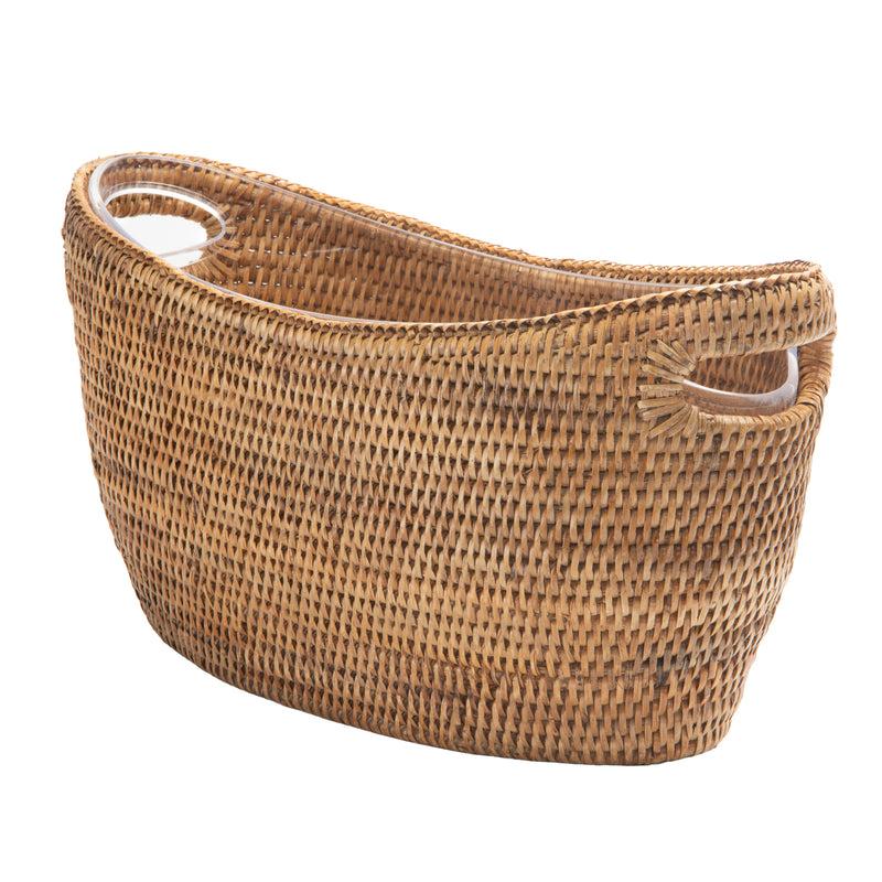 Kouboo La Jolla Oblong Acrylic BBQ Beer And Softdrink Bucket In Rattan Basket Honey-Brown