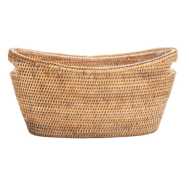 kouboo La Jolla Oblong Acrylic BBQ Beer and Softdrink Bucket in Rattan Basket Honey-Brown
