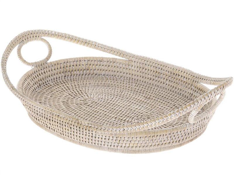 Kouboo La Jolla Oval Rattan Tray With Looped Handles Small
