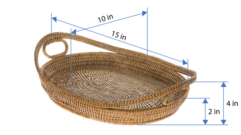 Kouboo La Jolla Oval Rattan Tray With Looped Handles Small