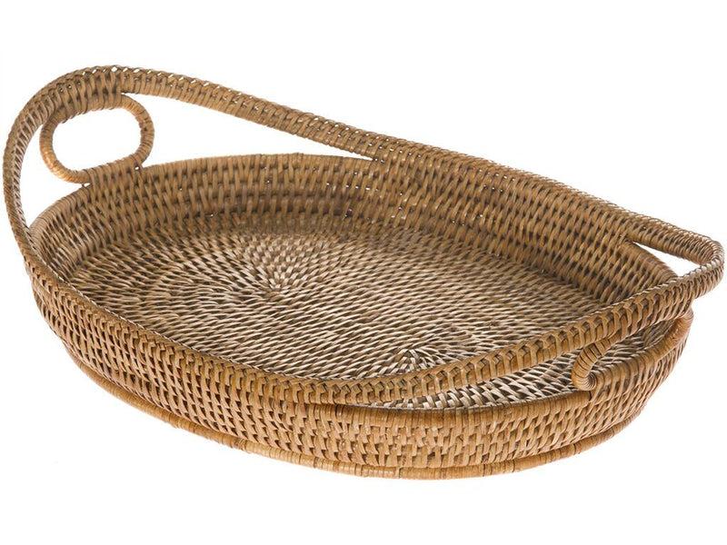 kouboo La Jolla Oval Rattan Tray with Looped Handles Small