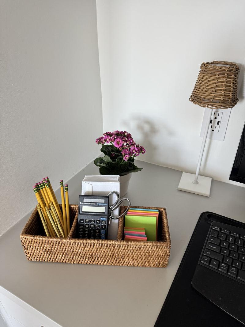 Kouboo La Jolla Rattan 3 Compartment Desk Drawer Shelf And Cabinet Tray Organizer