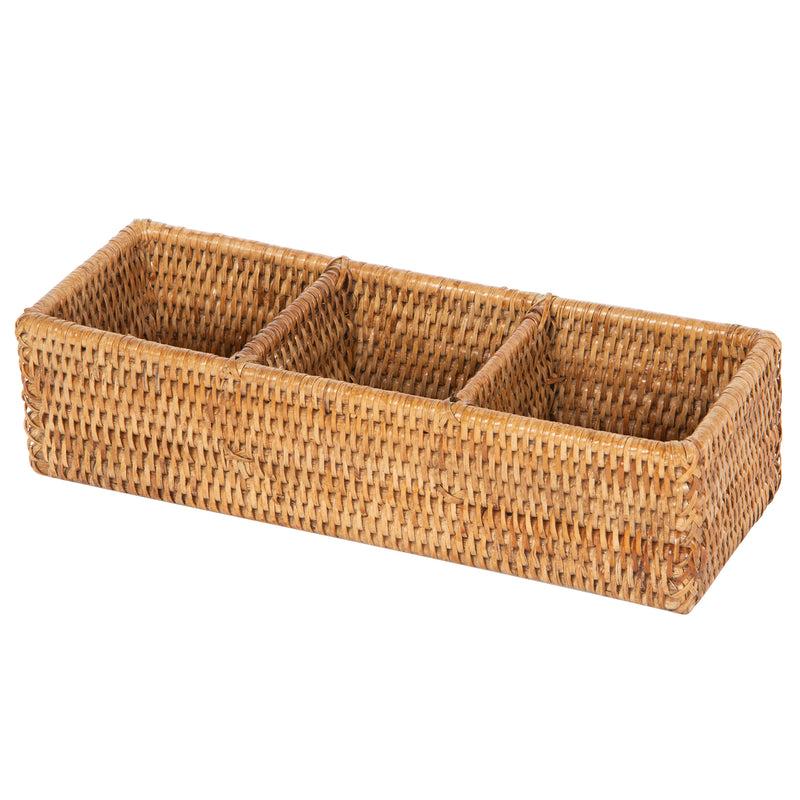 kouboo La Jolla Rattan 3 Compartment Desk Drawer Shelf and Cabinet Tray Organizer