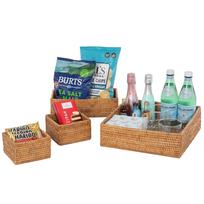 Kouboo La Jolla Rattan 4-Piece Nesting Desk Drawer Shelf & Cabinet Tray Organizer