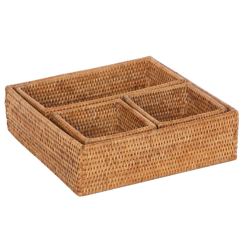 kouboo La Jolla Rattan 4-Piece Nesting Desk Drawer Shelf & Cabinet Tray Organizer