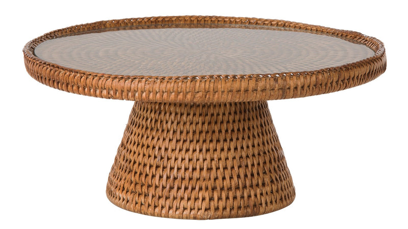 kouboo La Jolla Rattan Cake stand with Glass Top Honey-Brown