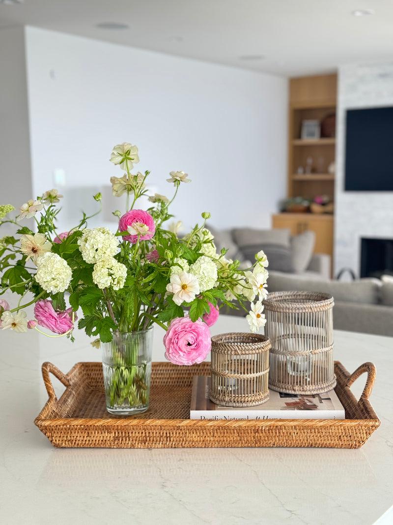 Kouboo La Jolla Rattan Decorative Serving Tray With Ear Handles For Breakfast & Dinner Ottoman Tray