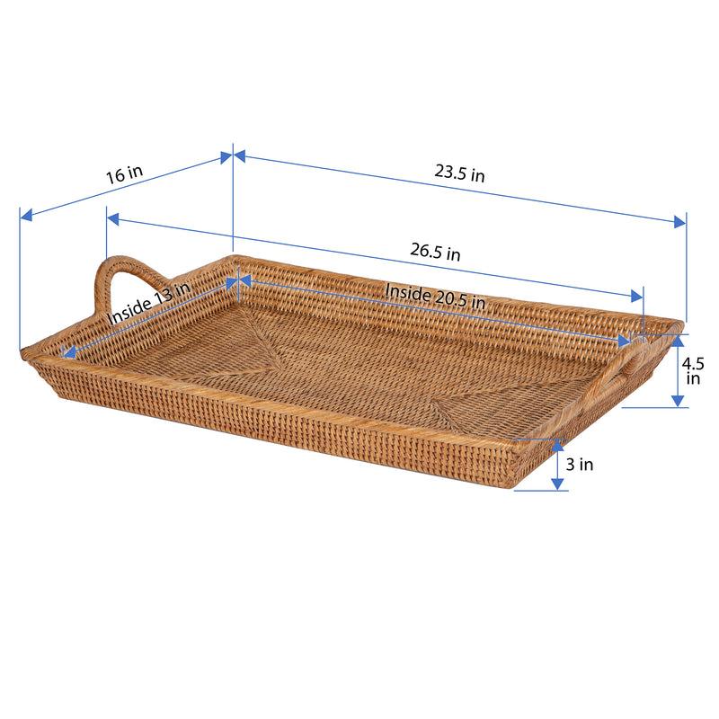Kouboo La Jolla Rattan Decorative Serving Tray With Ear Handles For Breakfast & Dinner Ottoman Tray