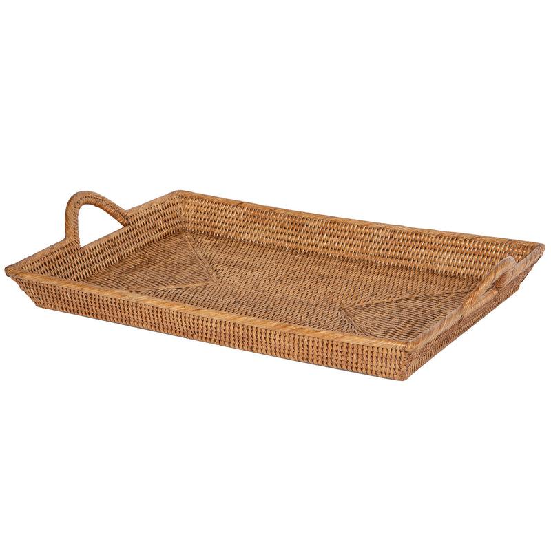 kouboo La Jolla Rattan Decorative Serving Tray with Ear Handles for Breakfast & Dinner Ottoman Tray