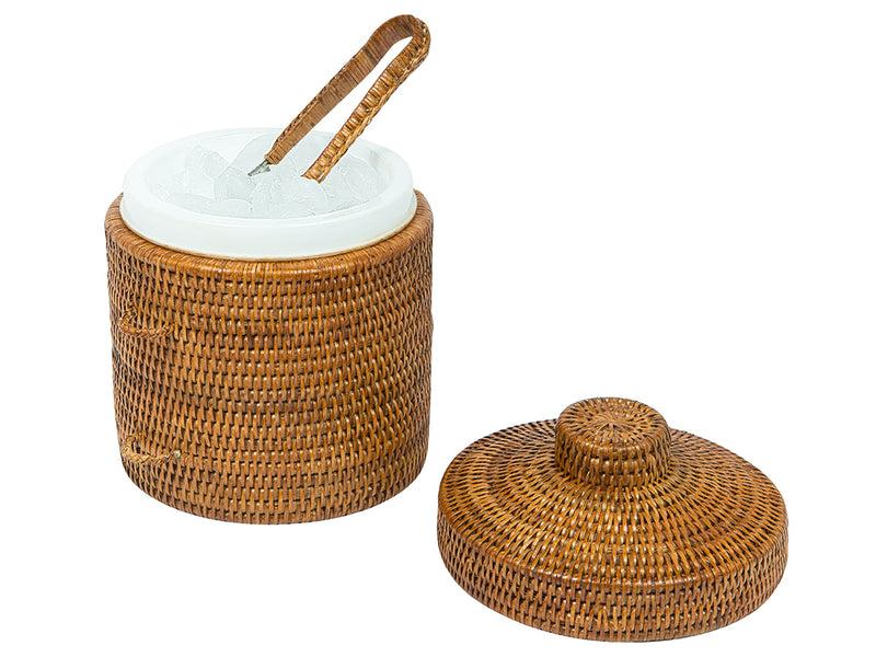 Kouboo La Jolla Rattan Ice Bucket With Ice Tongs Honey Brown
