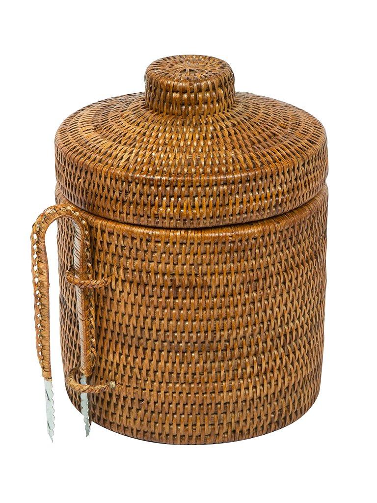 kouboo La Jolla Rattan Ice Bucket with Ice Tongs Honey Brown
