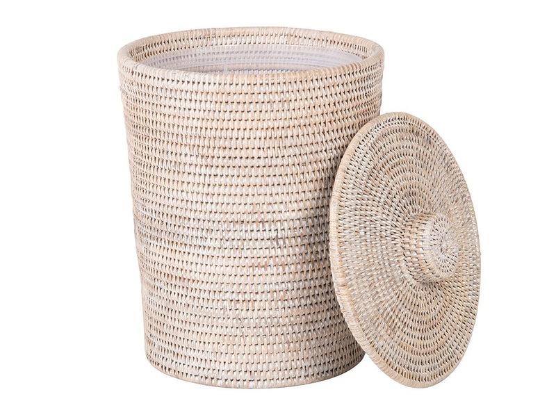 Kouboo La Jolla Rattan Round Waste Basket With Plastic Insert & Lid Large