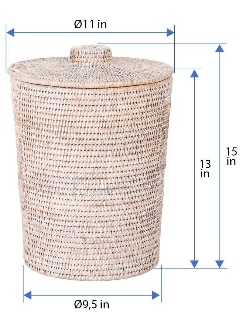 Kouboo La Jolla Rattan Round Waste Basket With Plastic Insert & Lid Large