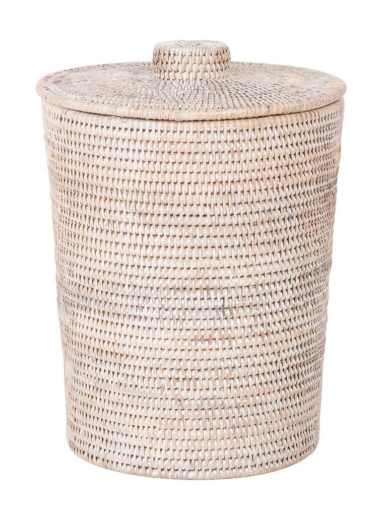 kouboo La Jolla Rattan Round Waste Basket with Plastic Insert & Lid Large
